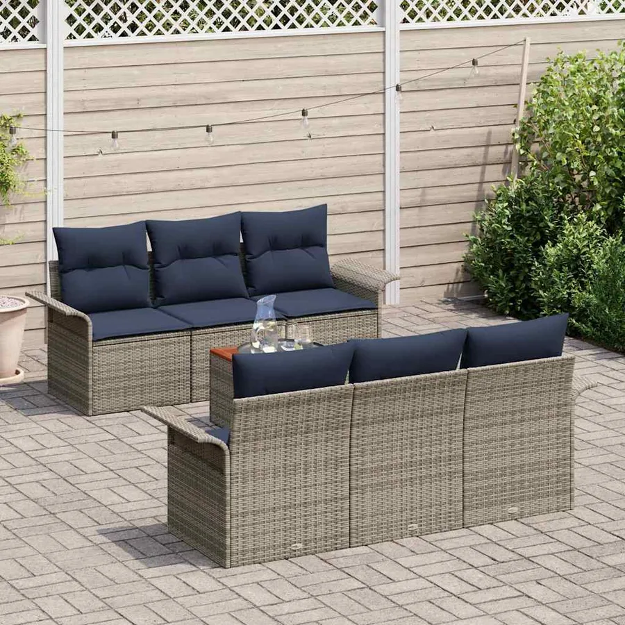 Ensemble de canapé de jardin avec coussin 7 pcs Gris polyrotin - 3