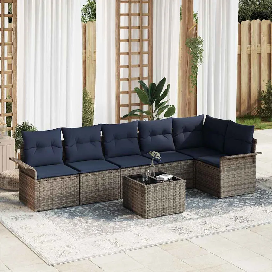 Ensemble de canapé de jardin avec coussin 7 pcs Gris polyrotin