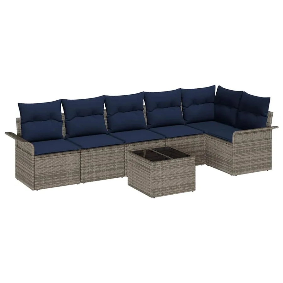 Ensemble de canapé de jardin avec coussin 7 pcs Gris polyrotin - 2