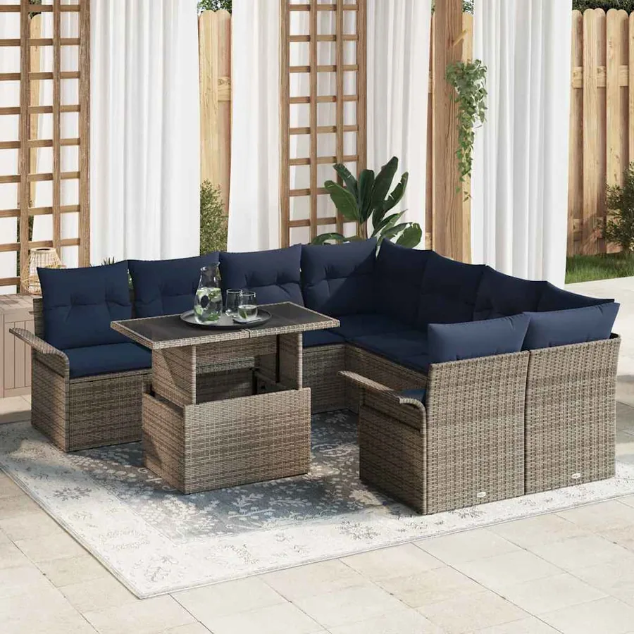Ensemble de canapé de jardin avec coussin 9 pcs Gris Poly rotin