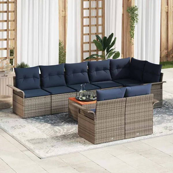 Ensemble de canapé de jardin avec coussin 9 pcs Gris polyrotin