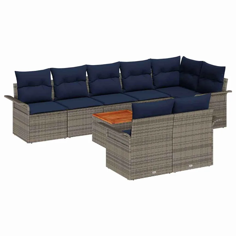 Ensemble de canapé de jardin avec coussin 9 pcs Gris polyrotin - 2
