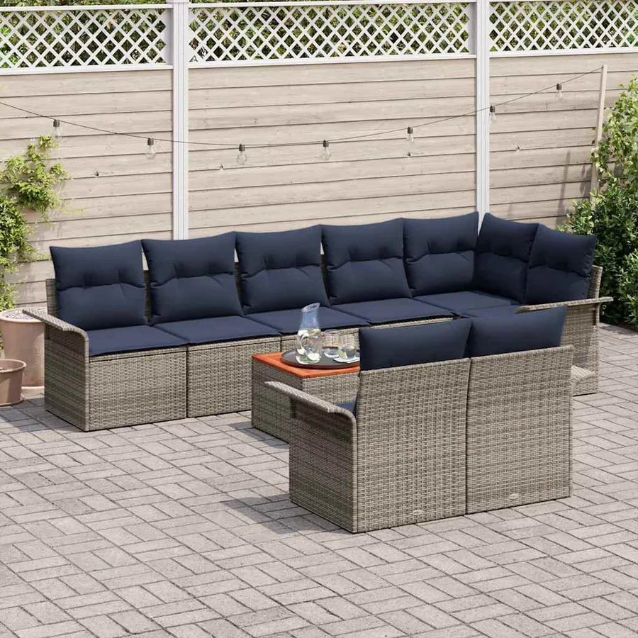 Ensemble de canapé de jardin avec coussin 9 pcs Gris polyrotin - 3
