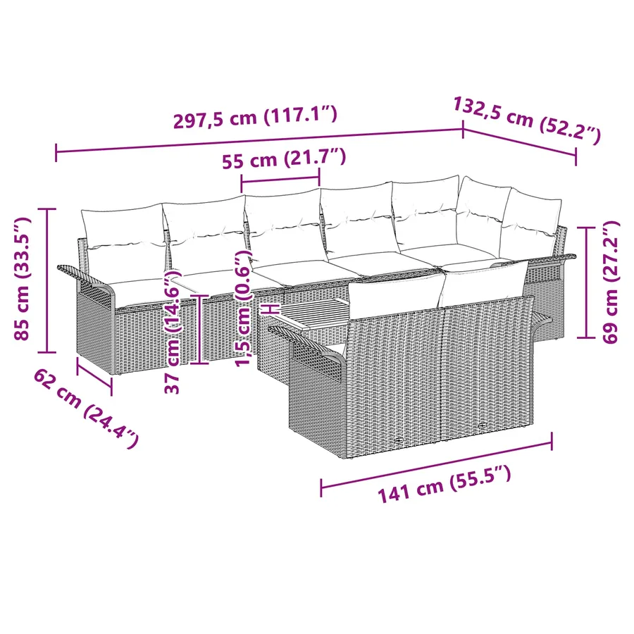 Ensemble de canapé de jardin avec coussin 9 pcs Gris polyrotin - 9