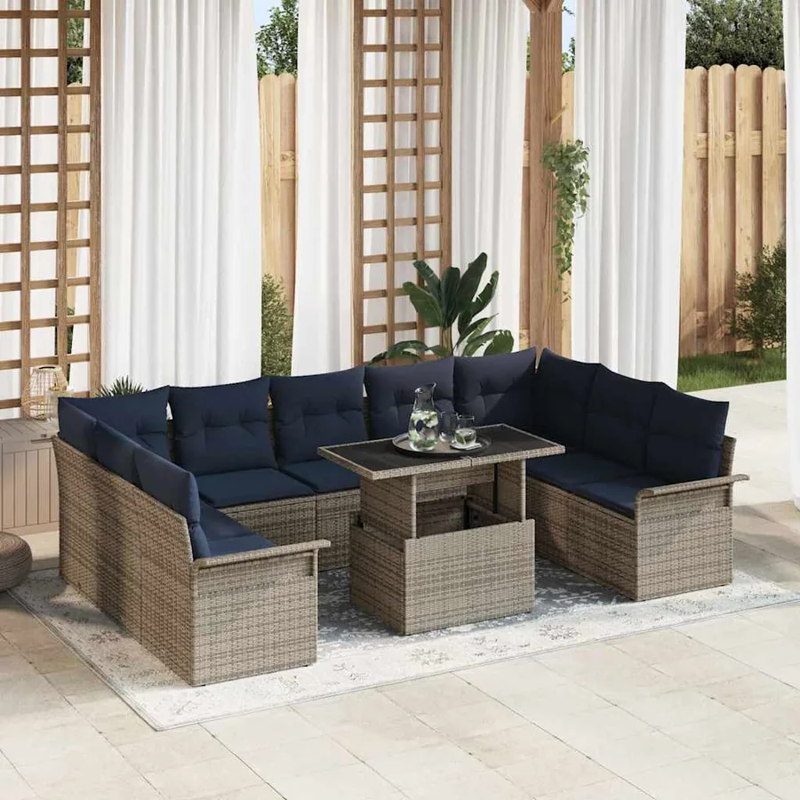 Ensemble de canapé de jardin 10 pcs Gris Poly rotin