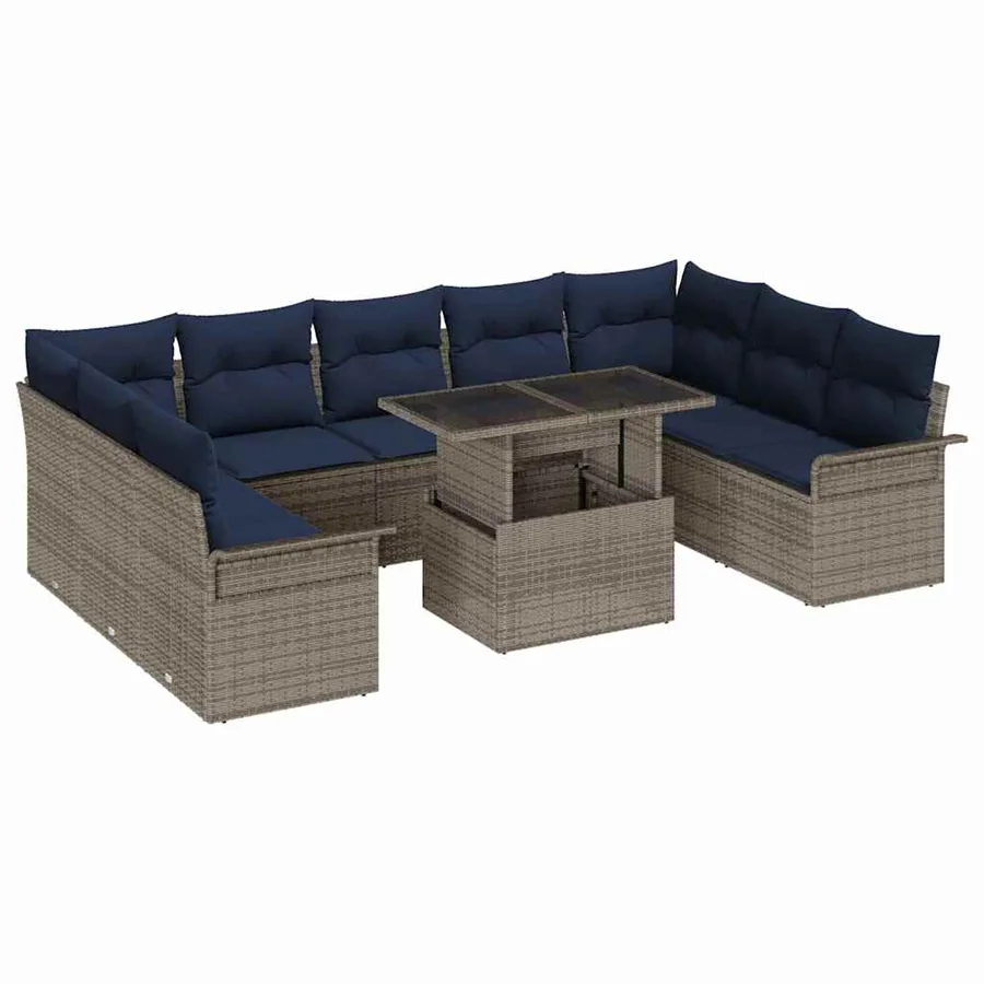 Ensemble de canapé de jardin 10 pcs Gris Poly rotin - 2