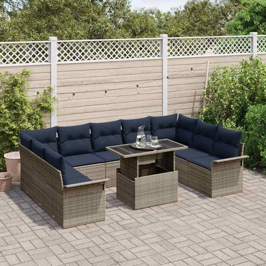 Ensemble de canapé de jardin 10 pcs Gris Poly rotin - 3