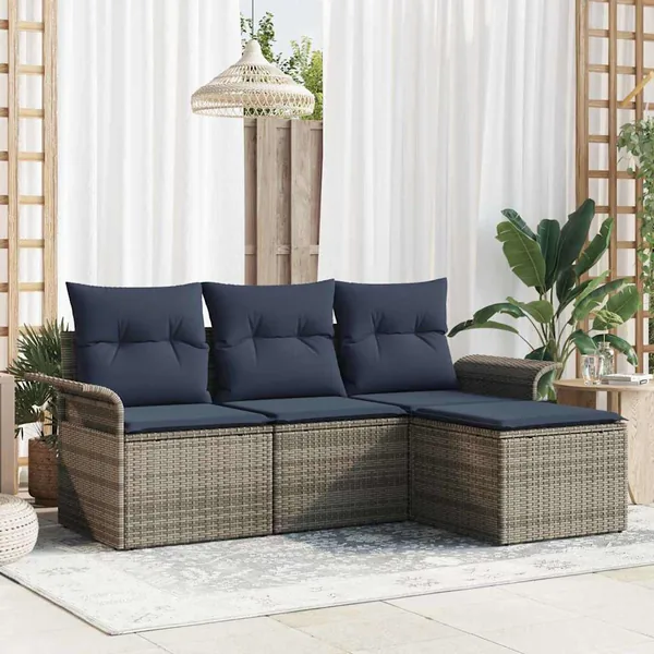 Ensemble de canapé de jardin avec coussin 4 pcs Gris polyrotin