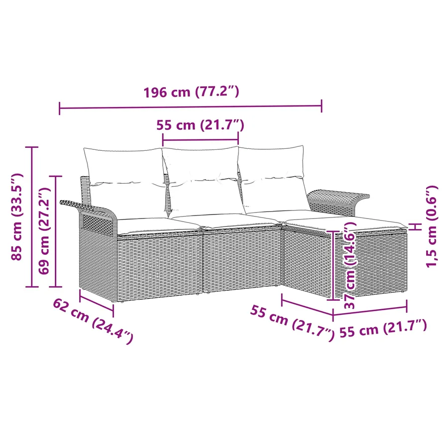 Ensemble de canapé de jardin avec coussin 4 pcs Gris polyrotin - 11