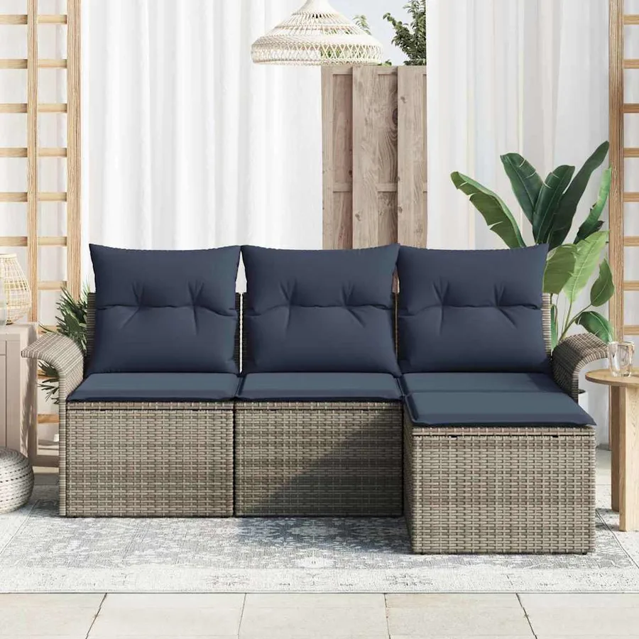 Ensemble de canapé de jardin avec coussin 4 pcs Gris polyrotin - 3