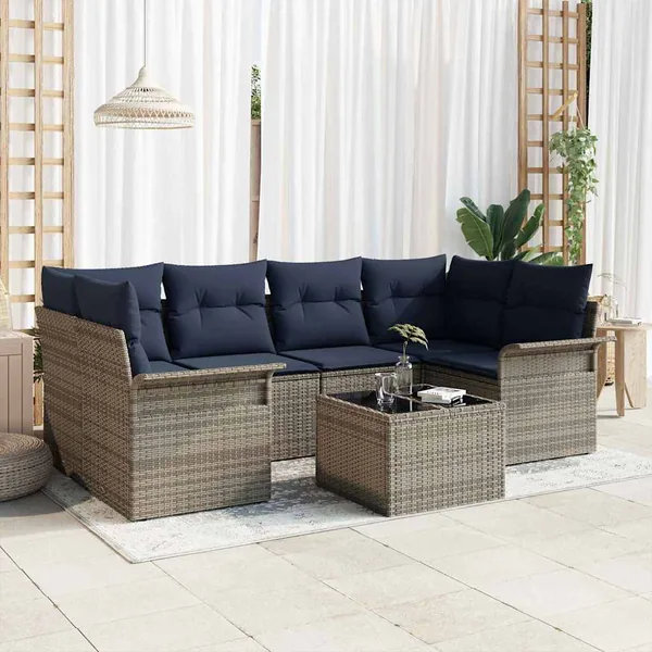 Ensemble de canapé de jardin avec coussin 7 pcs Gris polyrotin