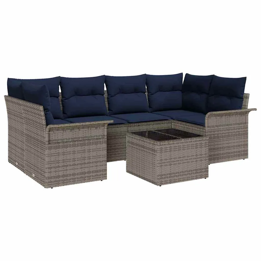 Ensemble de canapé de jardin avec coussin 7 pcs Gris polyrotin - 2