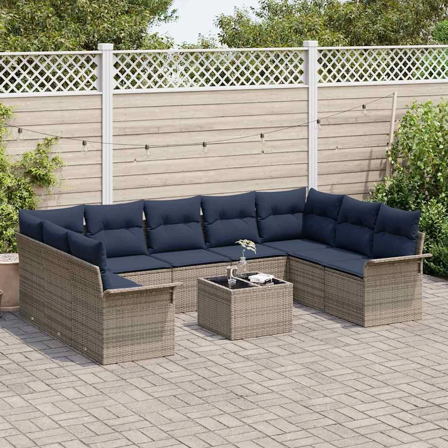 Ensemble de canapé de jardin avec coussin 10 pcs Gris polyrotin - 3