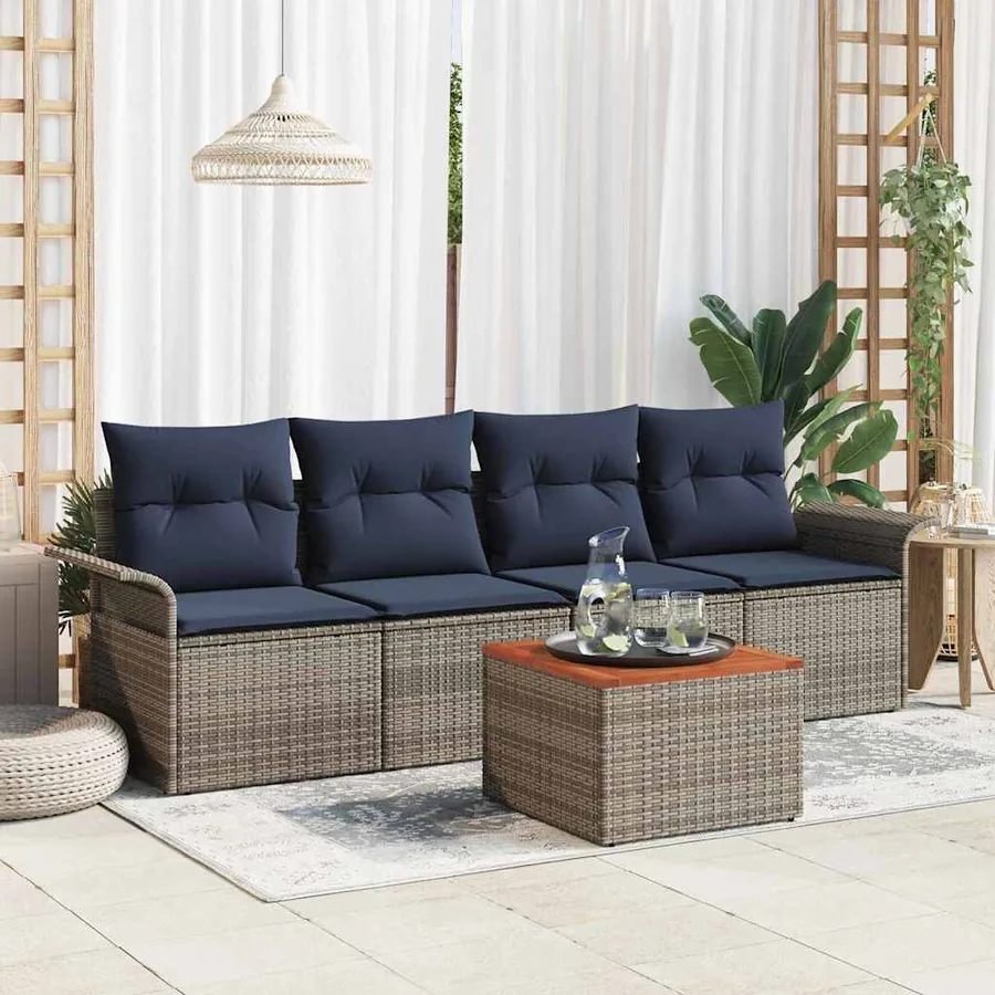 Ensemble de canapé de jardin avec coussin 5 pcs Gris polyrotin