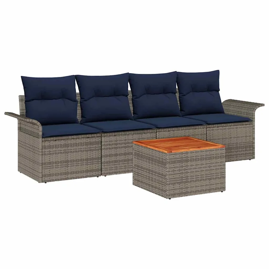Ensemble de canapé de jardin avec coussin 5 pcs Gris polyrotin - 2