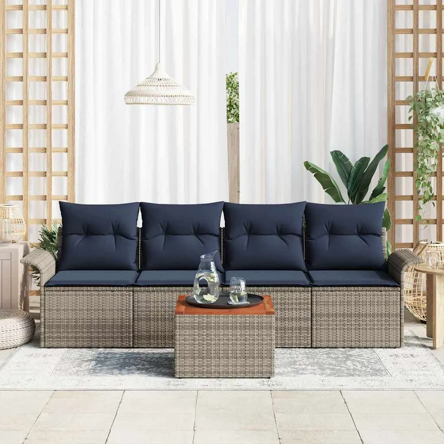 Ensemble de canapé de jardin avec coussin 5 pcs Gris polyrotin - 3