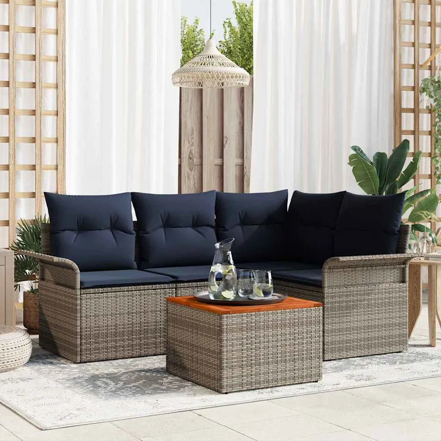 Ensemble de canapé de jardin avec coussin 5 pcs Gris polyrotin