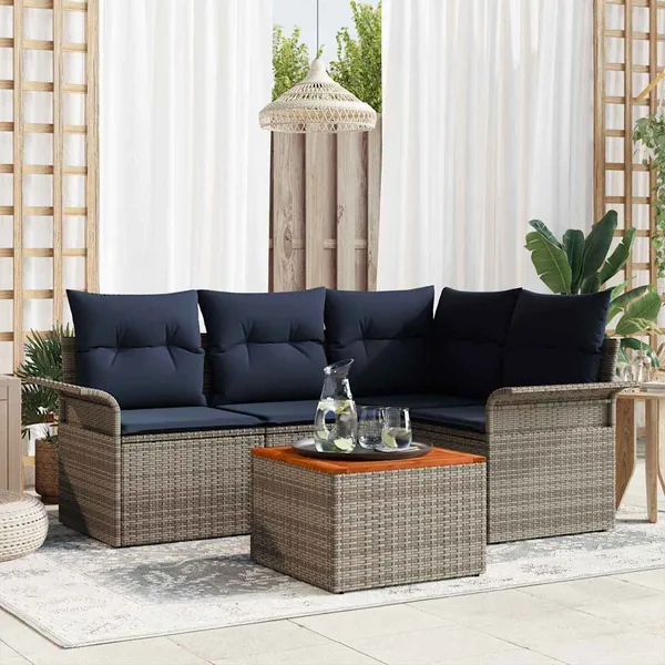Ensemble de canapé de jardin avec coussin 5 pcs Gris polyrotin