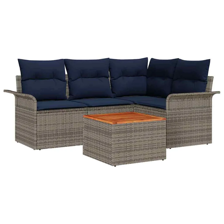 Ensemble de canapé de jardin avec coussin 5 pcs Gris polyrotin - 2