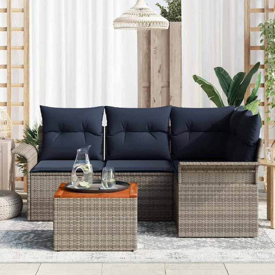 Ensemble de canapé de jardin avec coussin 5 pcs Gris polyrotin - 3