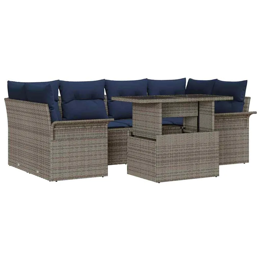 Ensemble de canapé de jardin avec coussin 7 pcs Gris polyrotin - 2