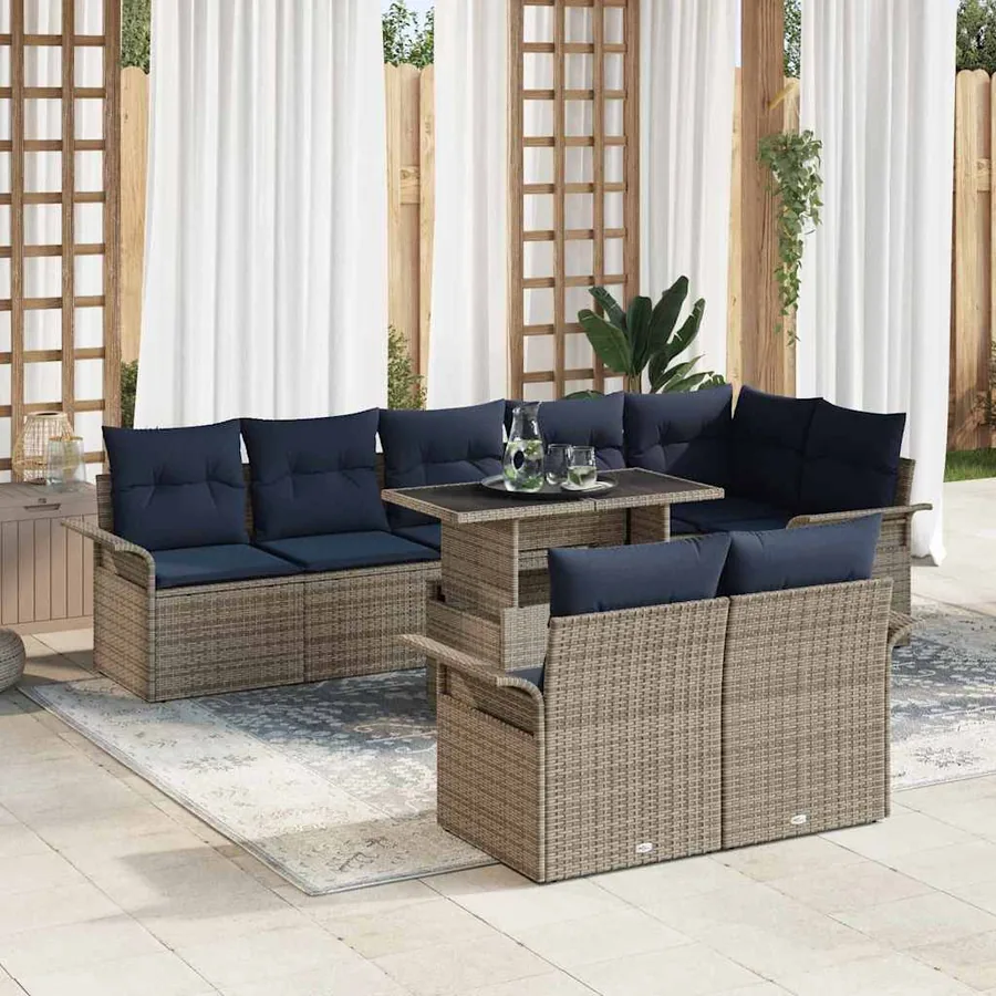 Ensemble de canapé de jardin avec coussin 9 pcs Gris Poly rotin