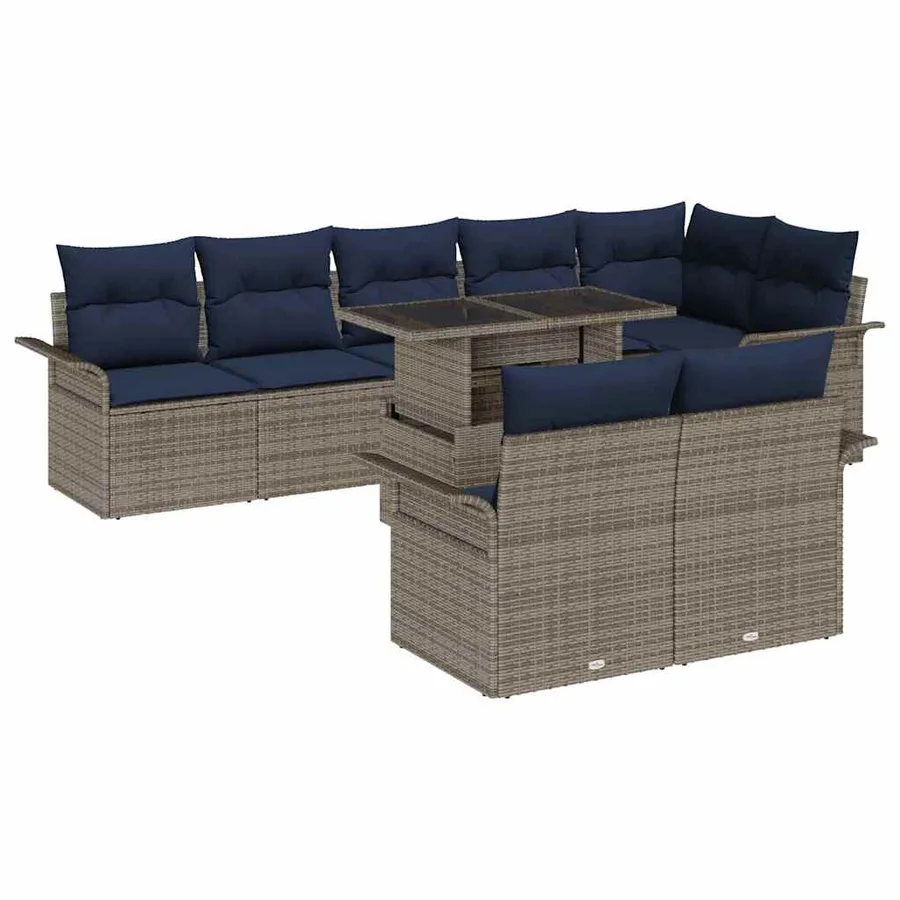 Ensemble de canapé de jardin avec coussin 9 pcs Gris Poly rotin - 2
