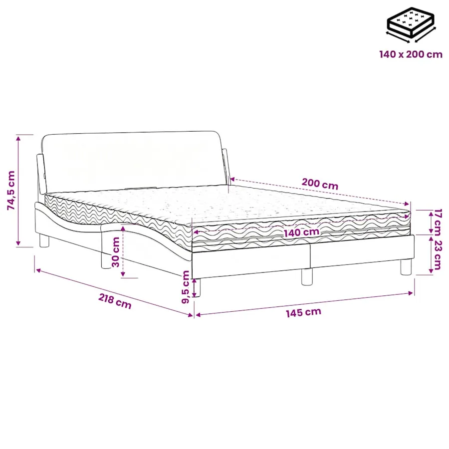 Lit avec matelas Dover noir 140x200 cm tissu - 9