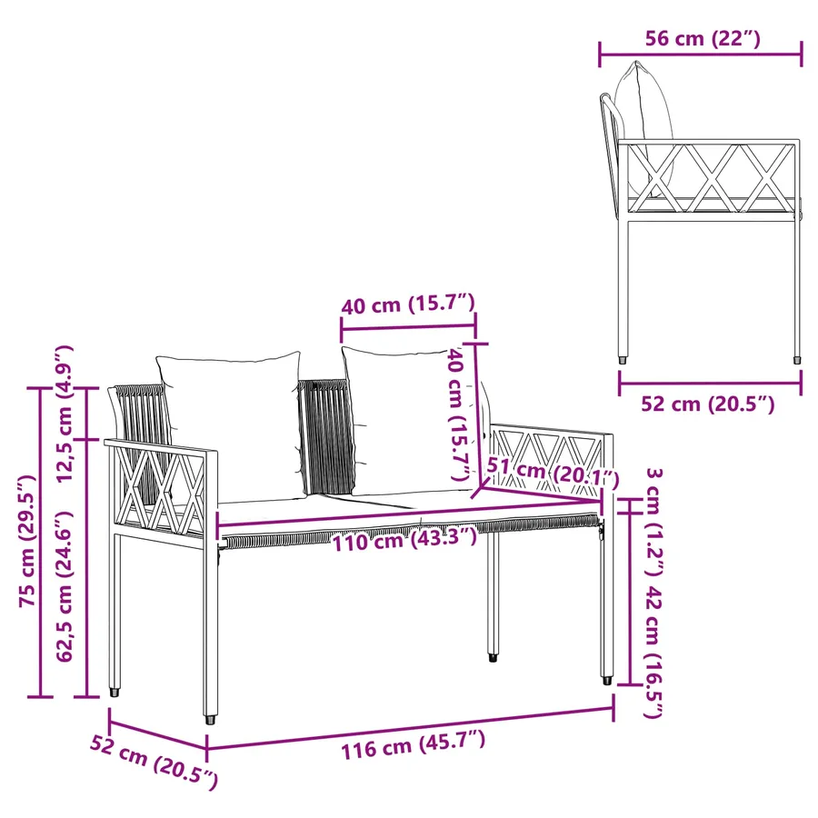 Bancs d'extérieur 2 -Seater 116 x 56 x 75 cm polyrotin - 10
