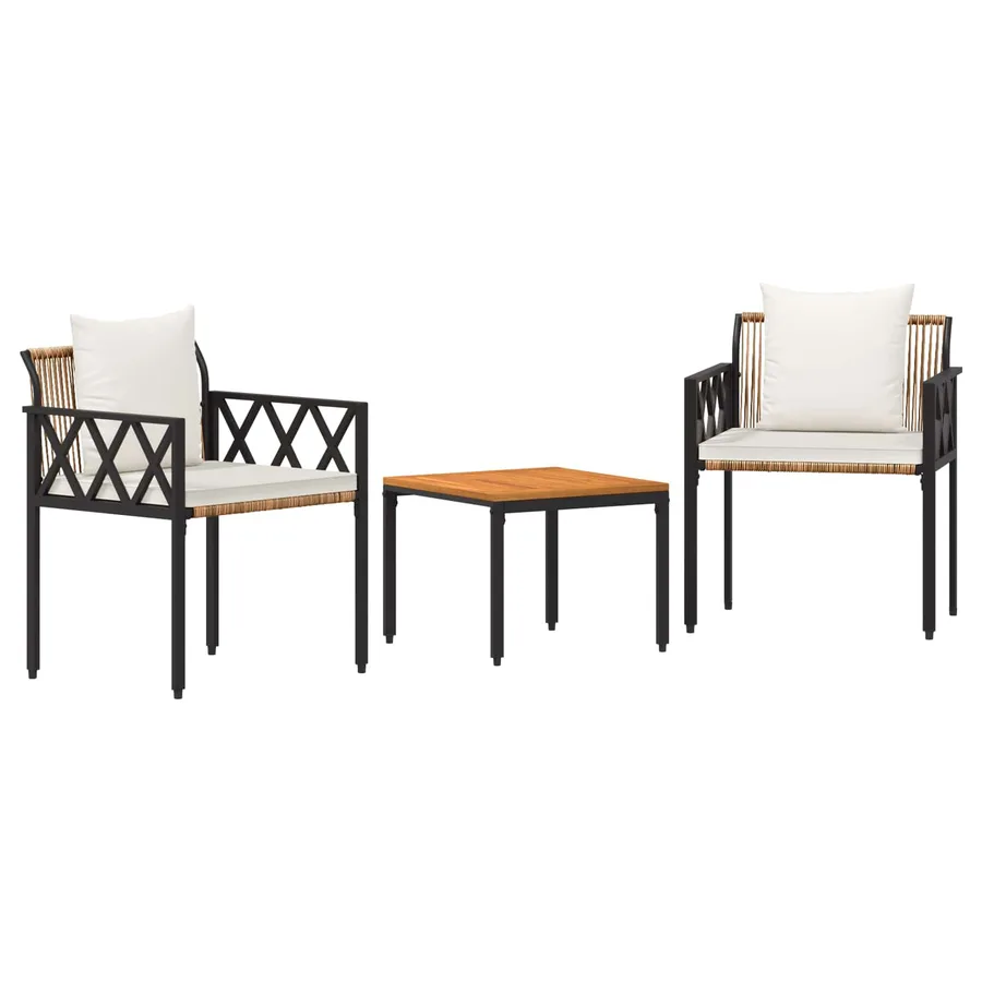 Ensemble de meubles d'extérieur 3 pcs Marron et crème blanche - 2