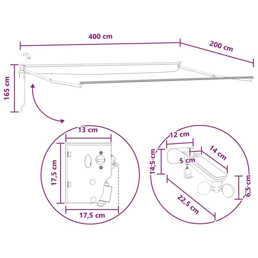 Auvent rétractable électrique Gris clair et blanc - 12