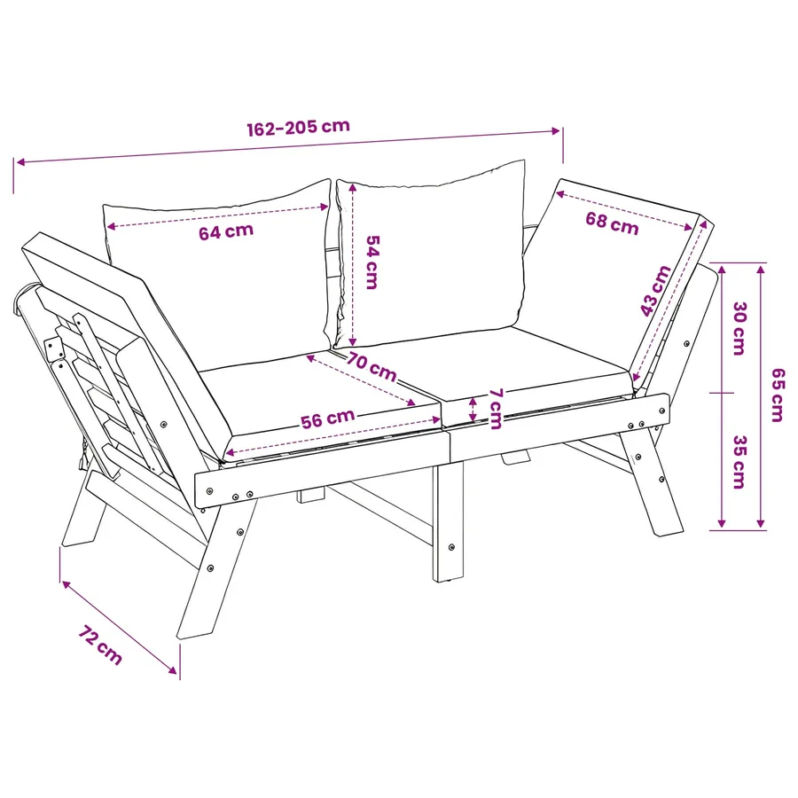 Banc de jardin 3 en 1 avec coussins Bois d'Acacia Massif - 12