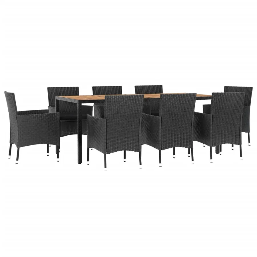 Ensemble à manger jardin 9pcs et coussins noir résine tressée - 3