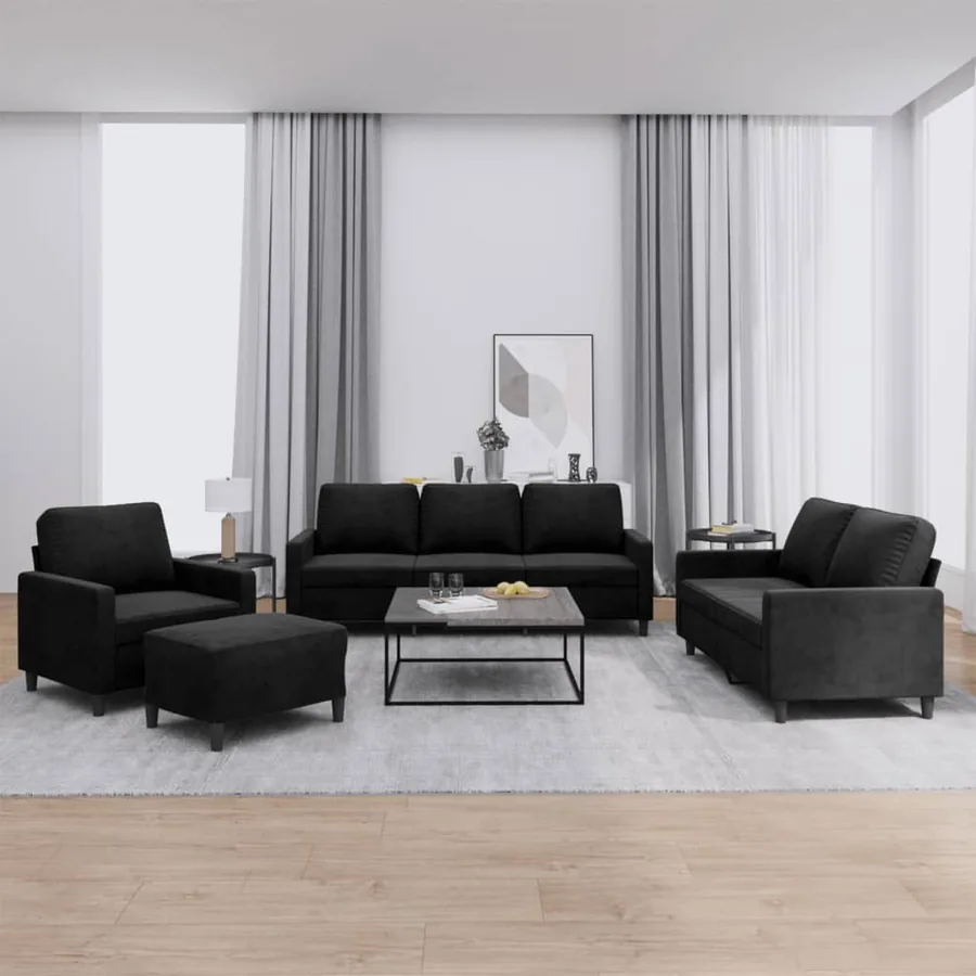Ensemble de canapés 4 pcs avec coussins Noir Velours