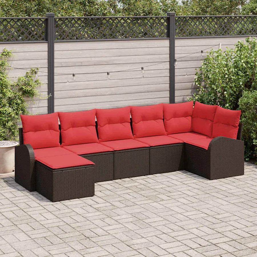 Ensemble de Canapés 7 pcs Marron et rouge polyrotin