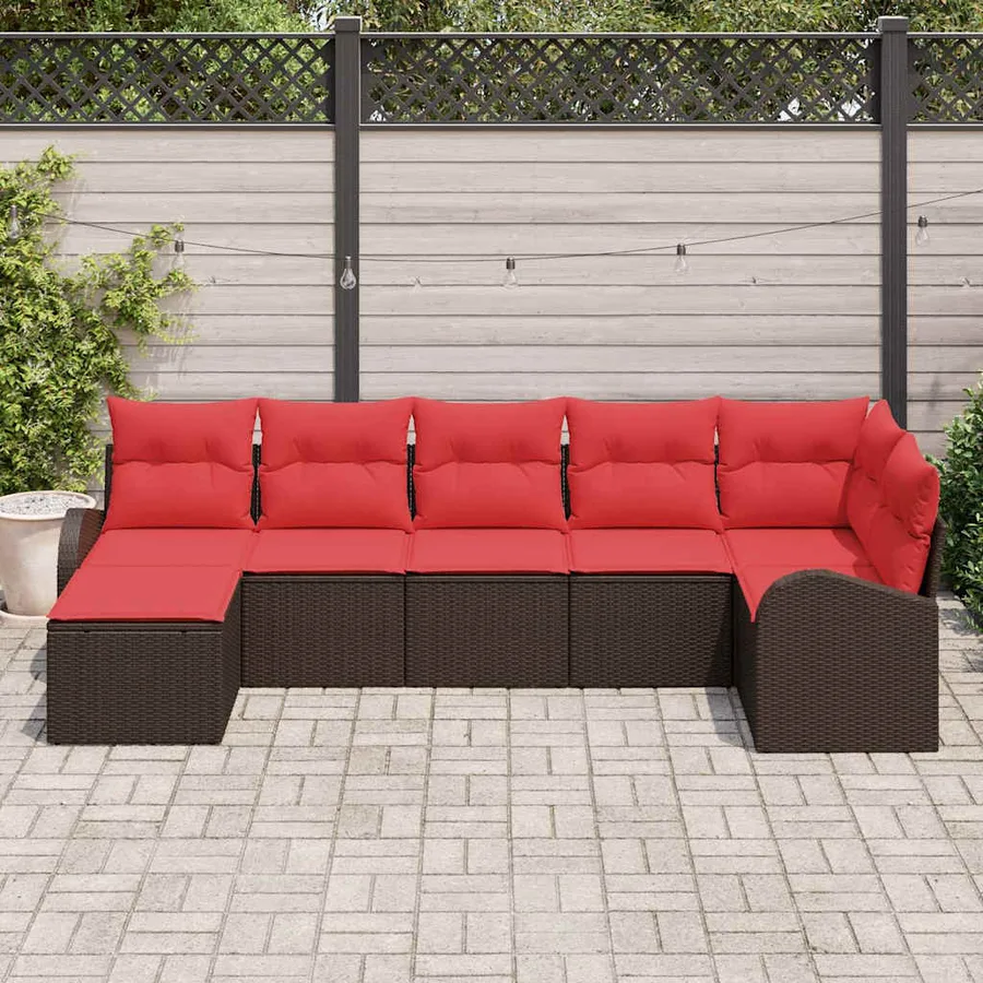 Ensemble de Canapés 7 pcs Marron et rouge polyrotin - 3