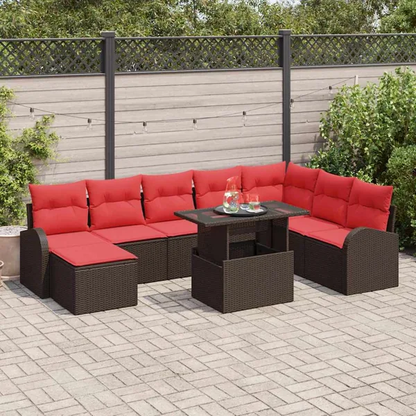 Ensemble de canapé de jardin 9 pcs Marron Poly rotin