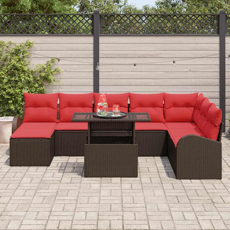 Ensemble de canapé de jardin 9 pcs Marron Poly rotin - 3