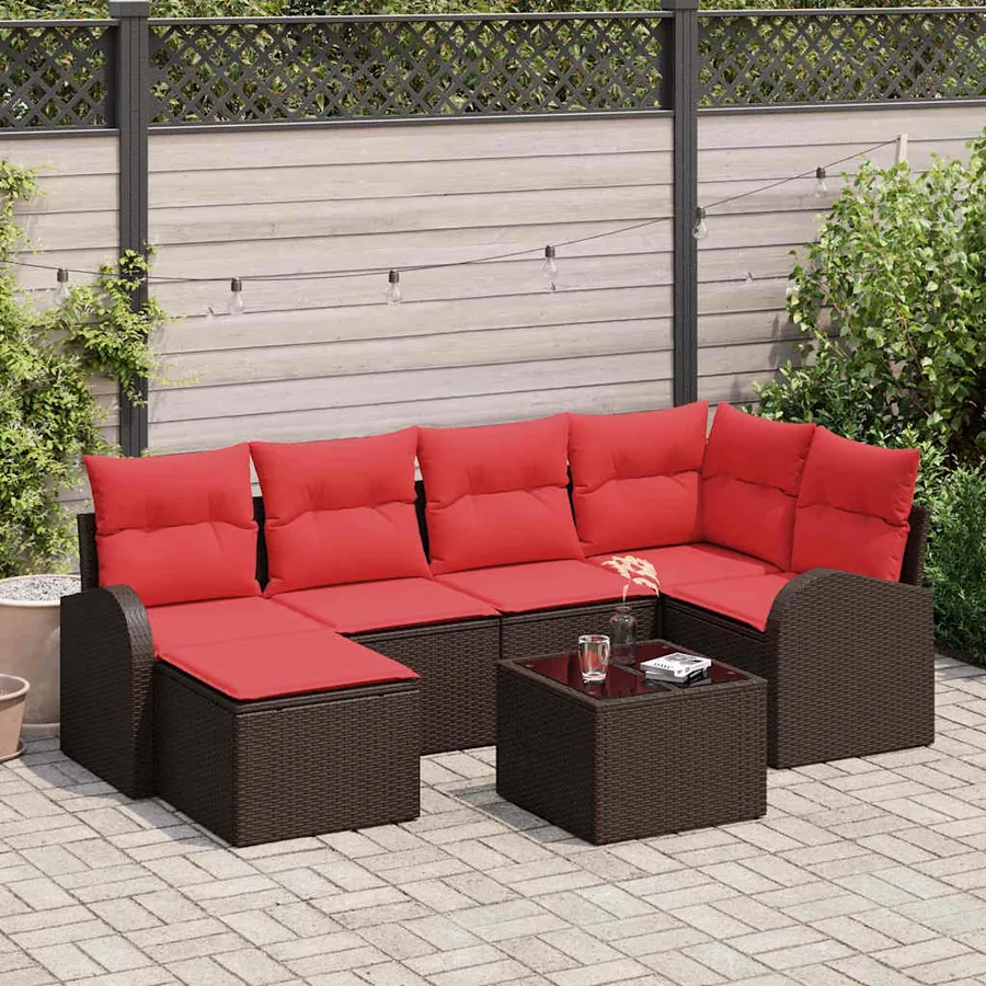 Ensemble de Canapés 7 pcs Marron et rouge polyrotin