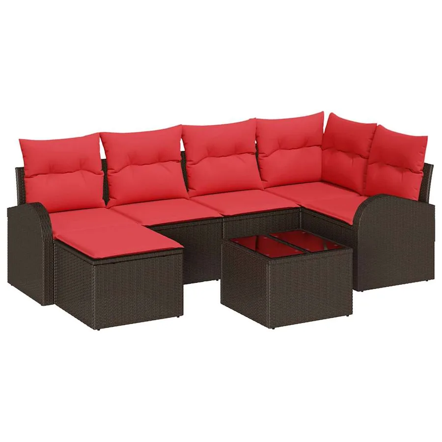 Ensemble de Canapés 7 pcs Marron et rouge polyrotin - 2