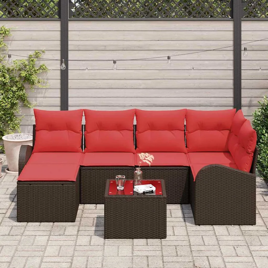 Ensemble de Canapés 7 pcs Marron et rouge polyrotin - 3