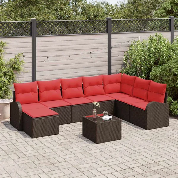 Ensemble de Canapés 9 pcs Marron et rouge polyrotin