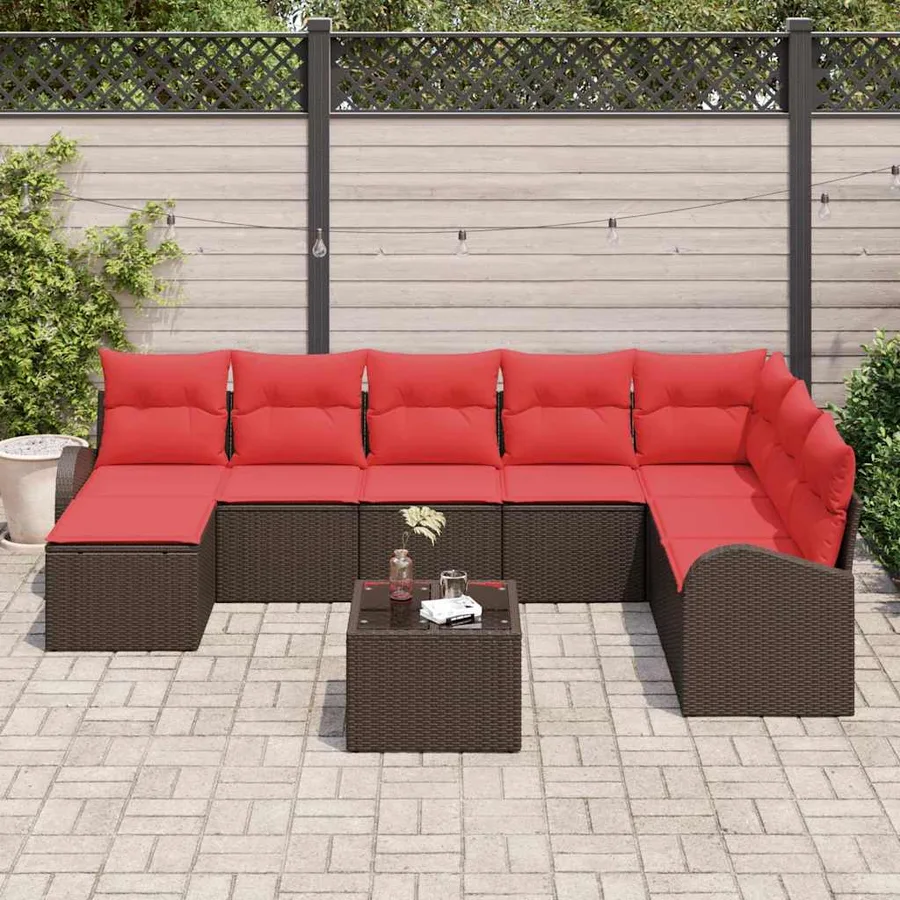 Ensemble de Canapés 9 pcs Marron et rouge polyrotin - 3