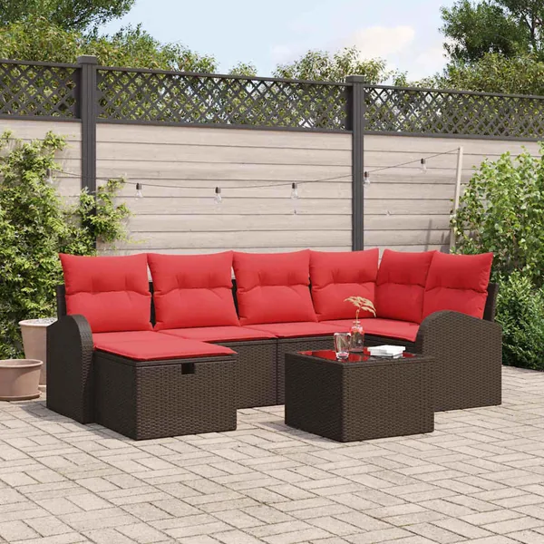 Ensemble de canapé de jardin 7 pcs Marron polyrotin