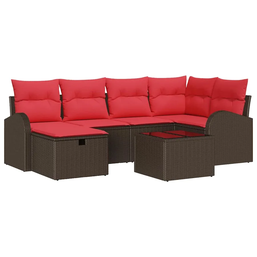 Ensemble de canapé de jardin 7 pcs Marron polyrotin - 2