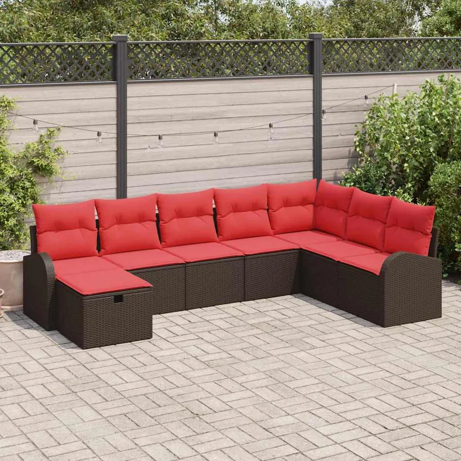 Ensemble de canapé de jardin 8 pcs Marron Poly rotin