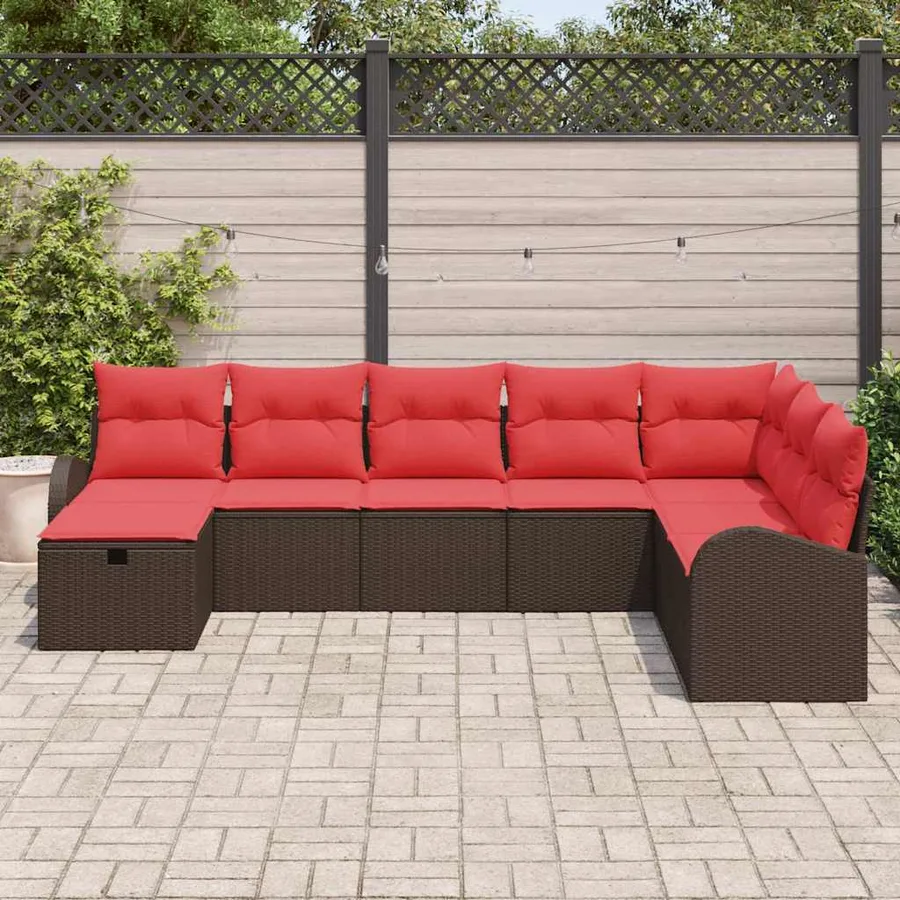Ensemble de canapé de jardin 8 pcs Marron Poly rotin - 3