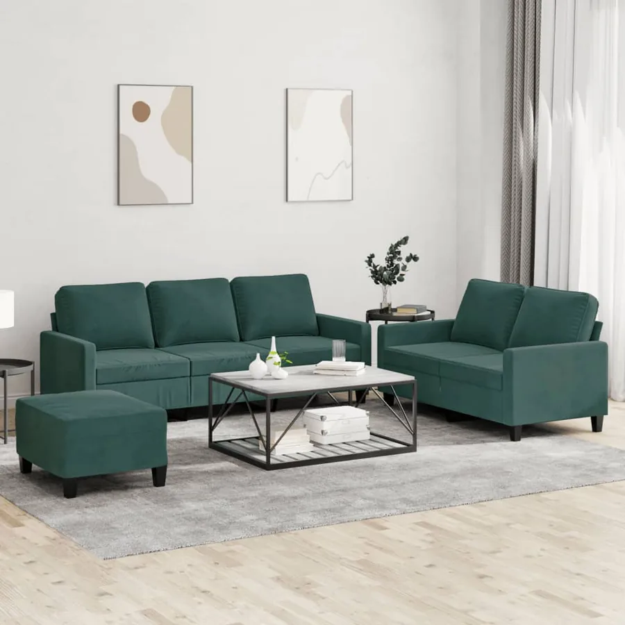 Ensemble de canapés 3 pcs avec coussins Vert foncé Velours