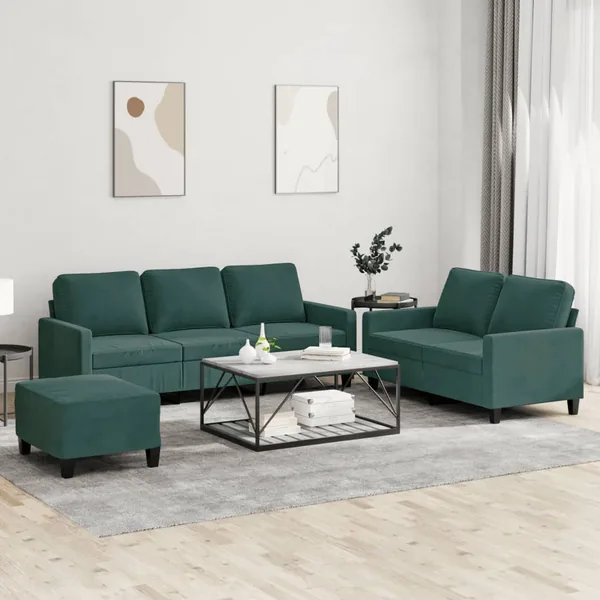 Ensemble de canapés 3 pcs avec coussins Vert foncé Velours
