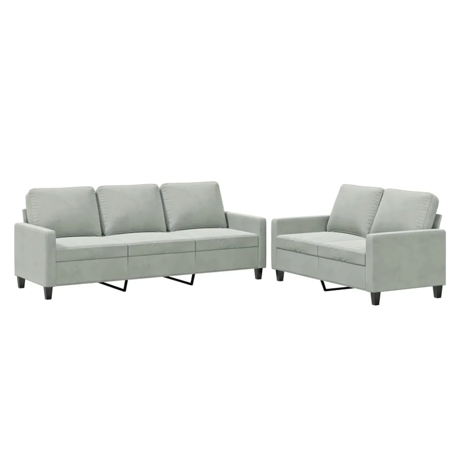 Ensemble de canapés 2 pcs avec coussins Gris clair Velours - 2